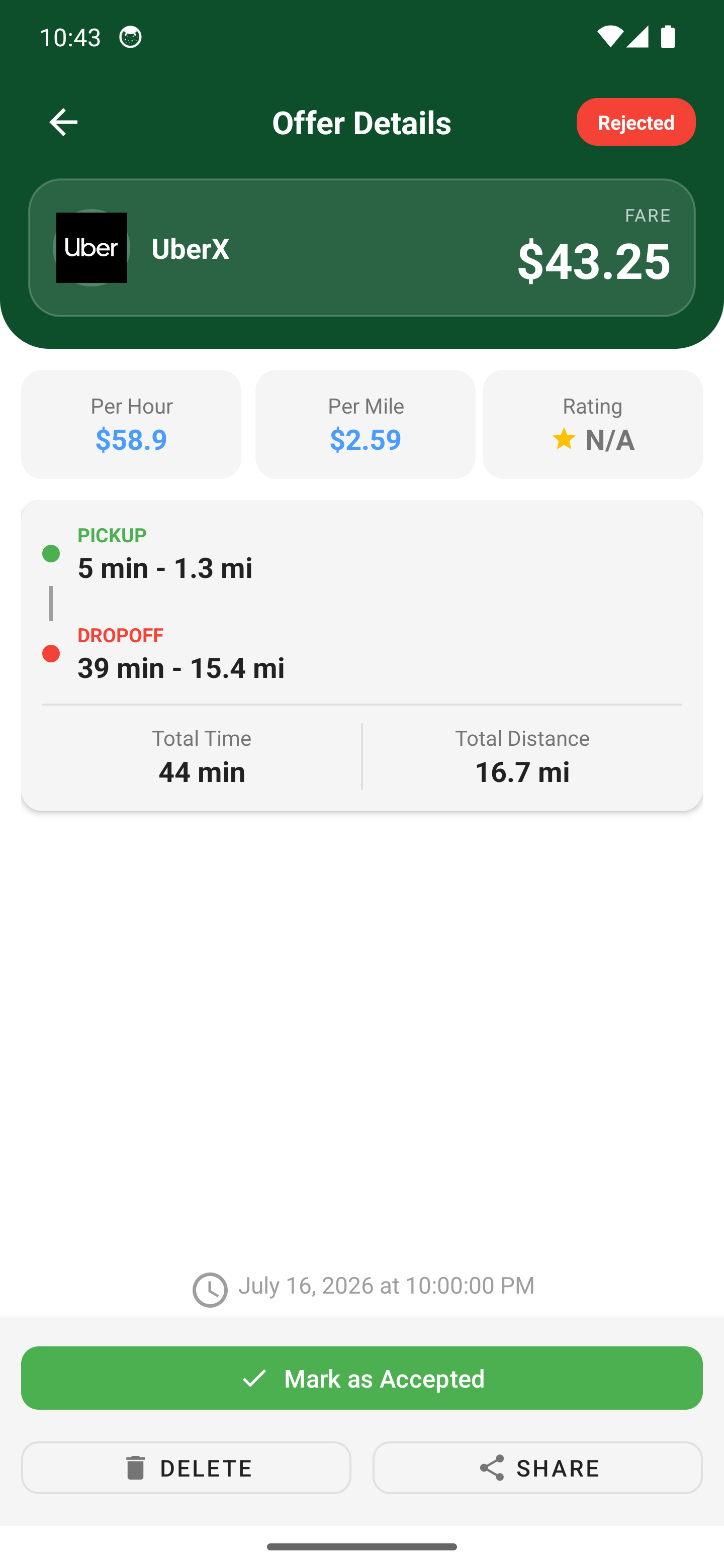 Current Smarter Offer Details screen opened from the UberX offer in Offers History